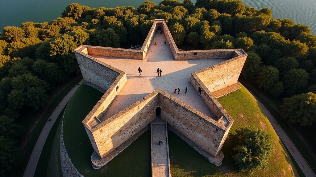 Vista aérea del Fuerte San Cristóbal mostrando la forma de estrella característica de la arquitectura de bastiones