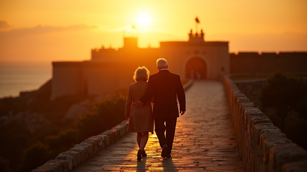 Jubilados disfrutando de un paseo en los bastiones al atardecer