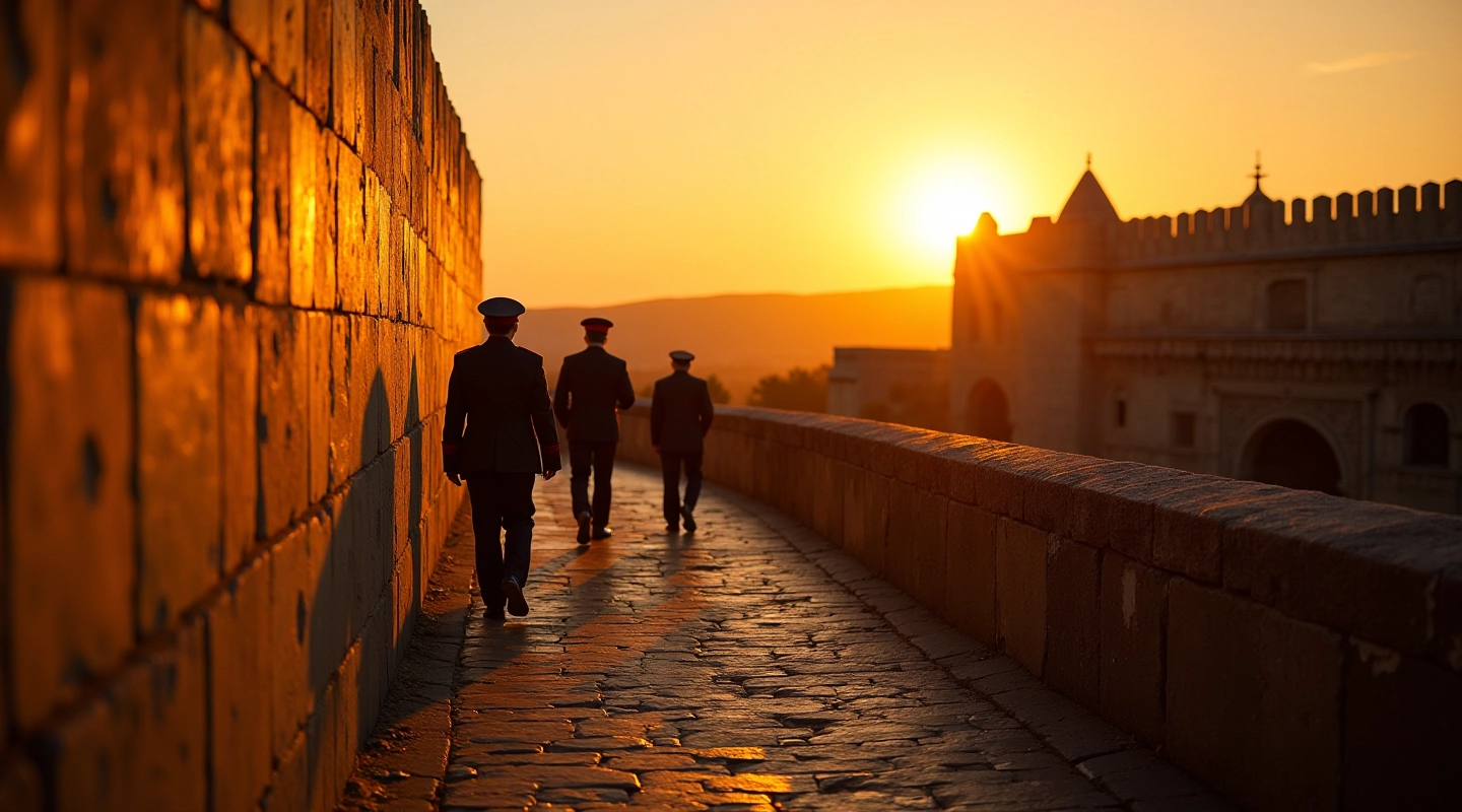Vista de los bastiones del Fuerte San Cristóbal al atardecer